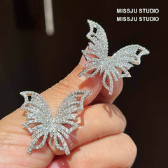 Butterfly Stud Rhinestone Earrings White