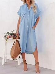 Button Down Denim Midi Shirt Dress