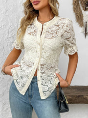 Button Down Half Sleeve Lace Shirt