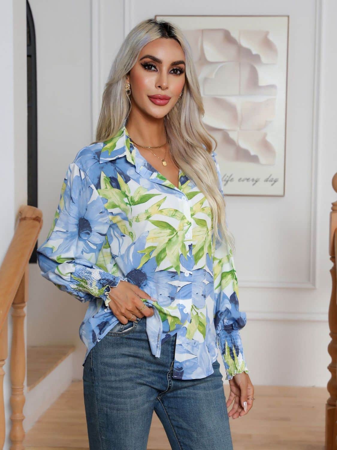 Button Down Printed Long Sleeve Shirt