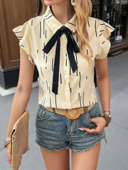Button Down Ruffled Cap Sleeve Shirt