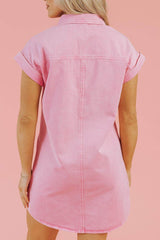 Button Down Short Sleeve Denim Dress