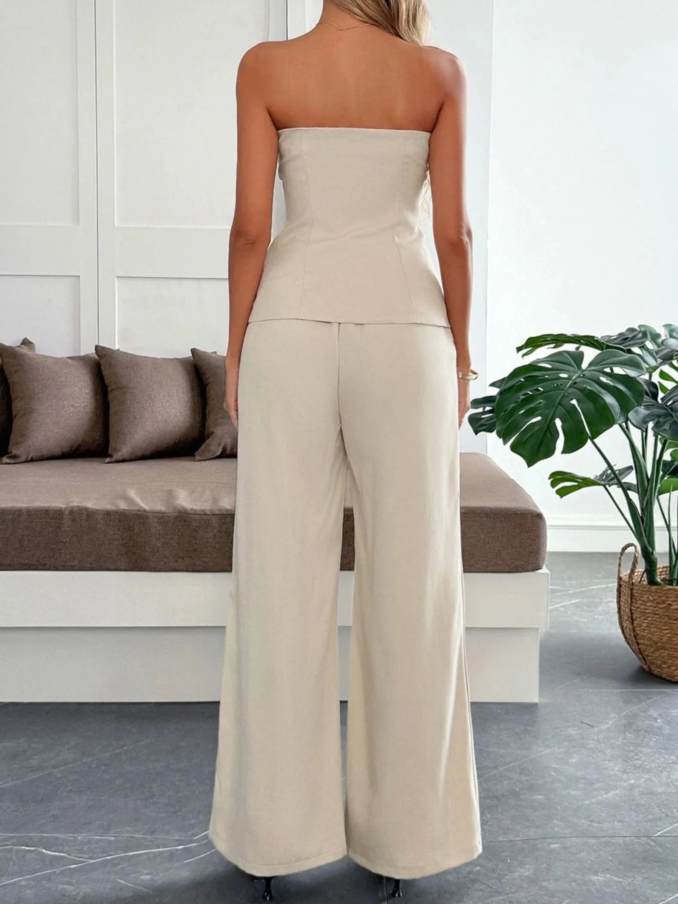 Button Down Tube Top and Pants Set