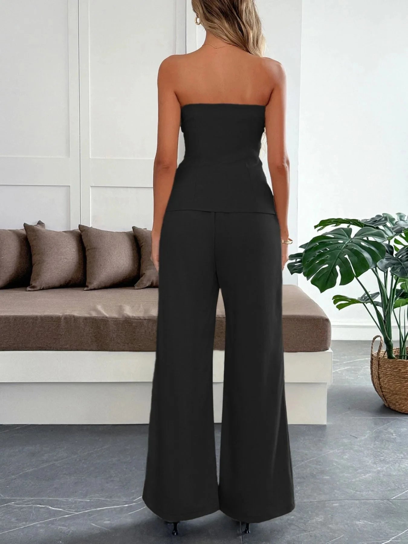 Button Down Tube Top and Pants Set