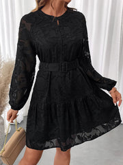 Button-Front Balloon Sleeve Mini Dress