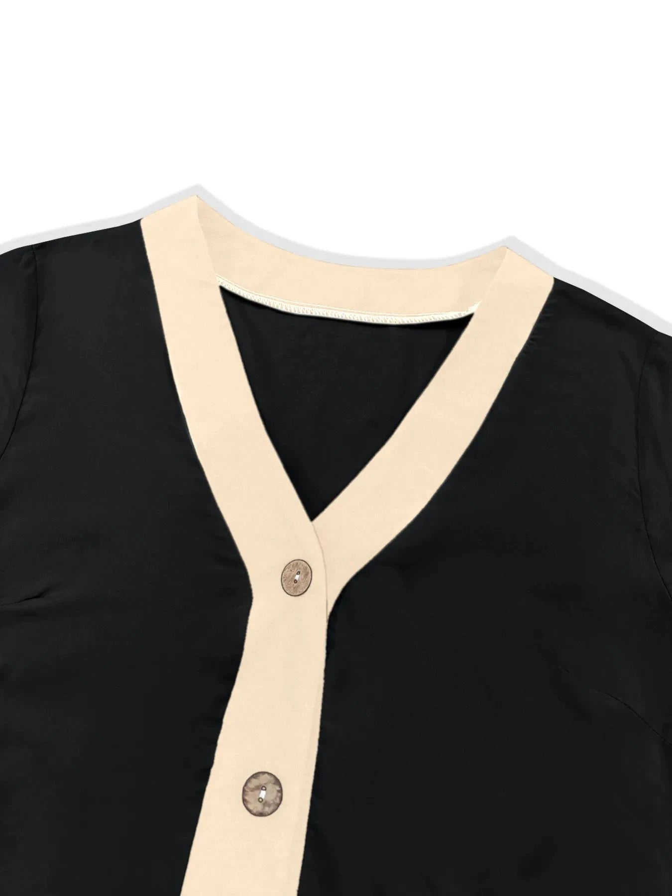 Button-Front Contrast Trim Midi Dress