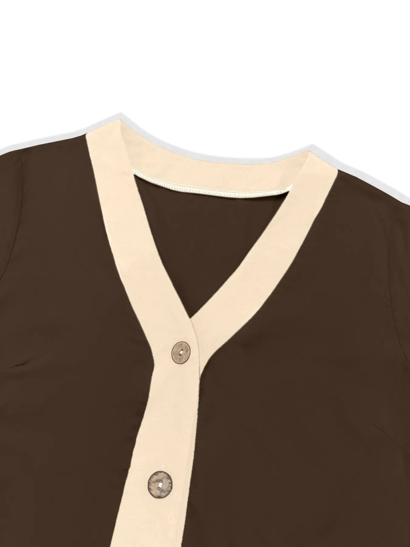 Button-Front Contrast Trim Midi Dress