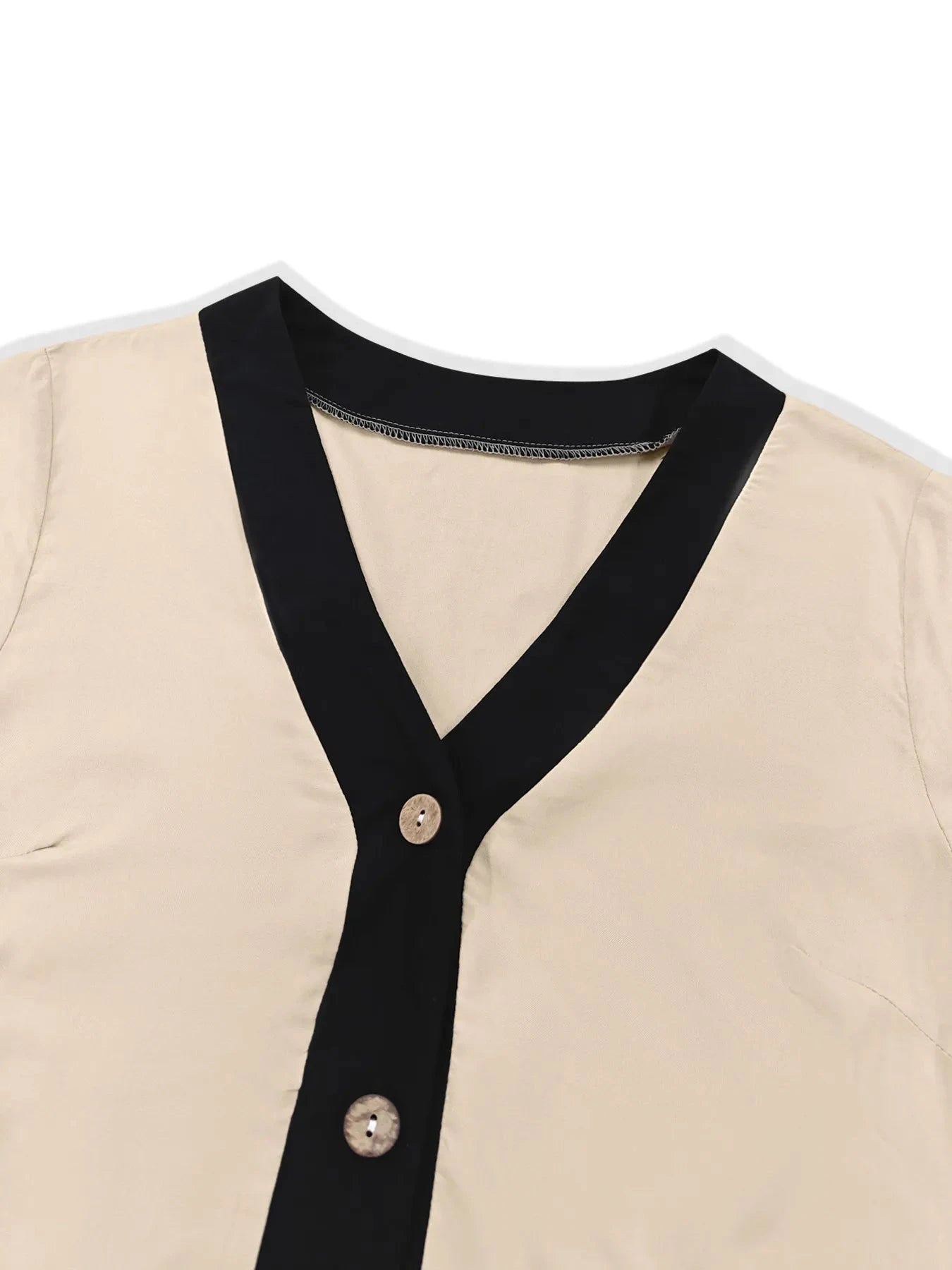 Button-Front Contrast Trim Midi Dress