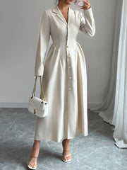 Button-Front Long Sleeve Dress Apricot / S