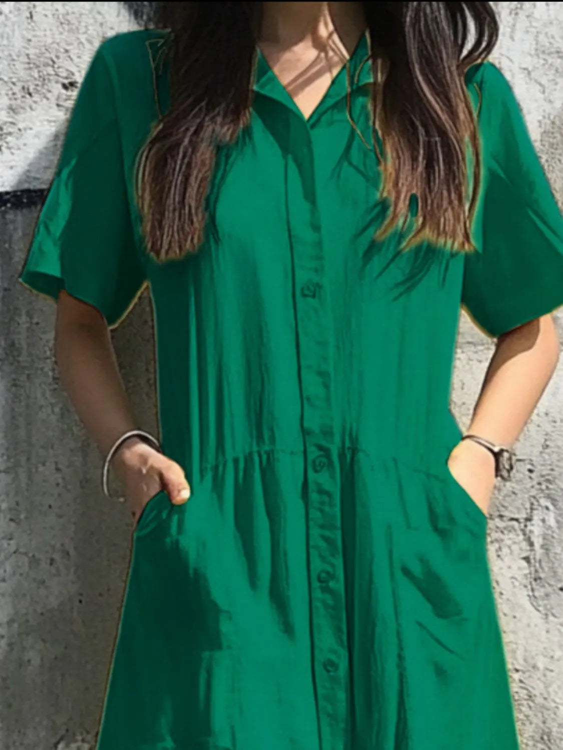 Button Front Short Sleeve Midi Dress