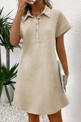 Button Front Short Sleeve Mini Dress