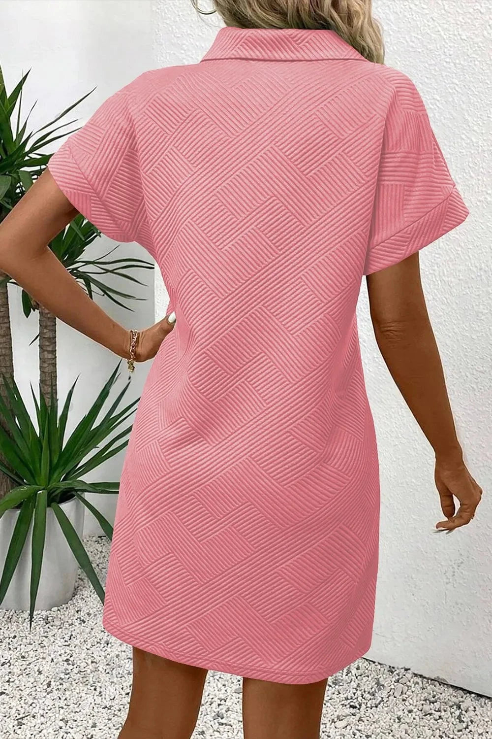 Button Front Short Sleeve Mini Dress