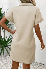 Button Front Short Sleeve Mini Dress