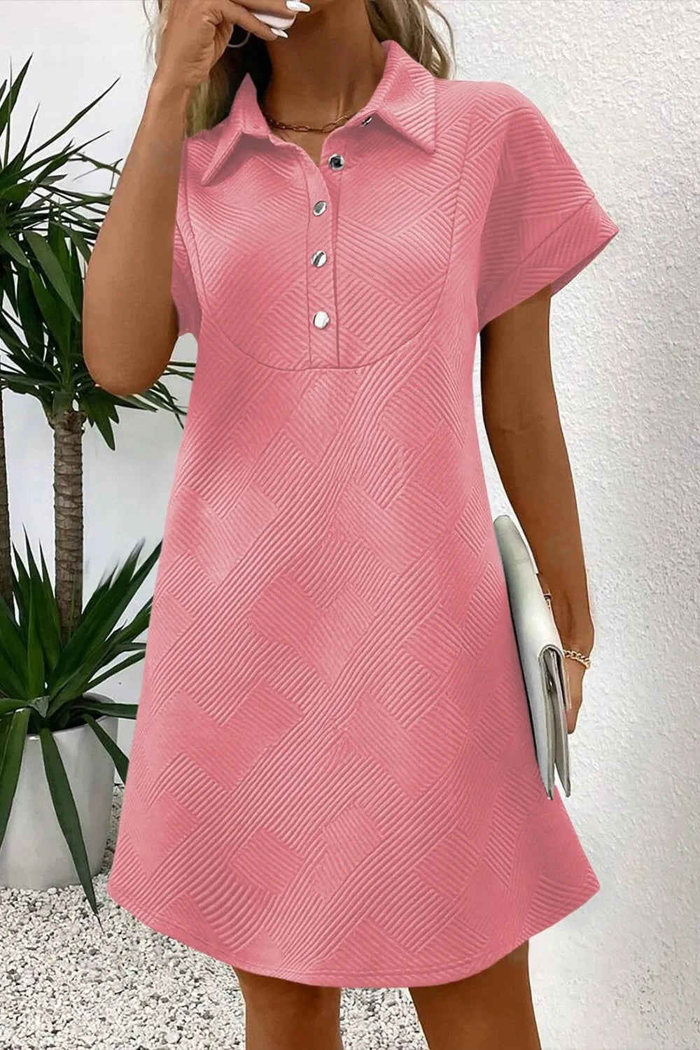 Button Front Short Sleeve Mini Dress