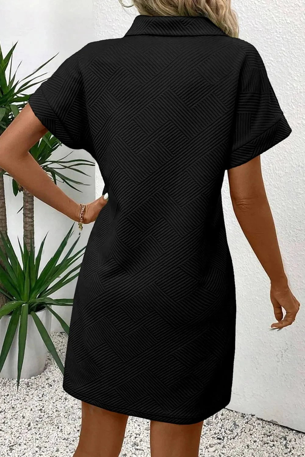 Button Front Short Sleeve Mini Dress