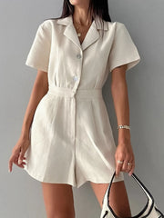 Button-Front Short Sleeve Romper