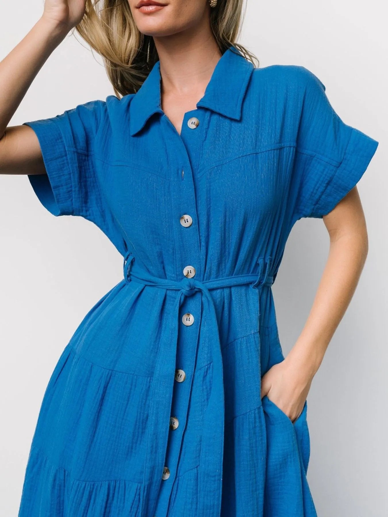 Button Front Short Sleeve Shirt Dress