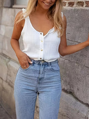 Button-Front Textured Tank