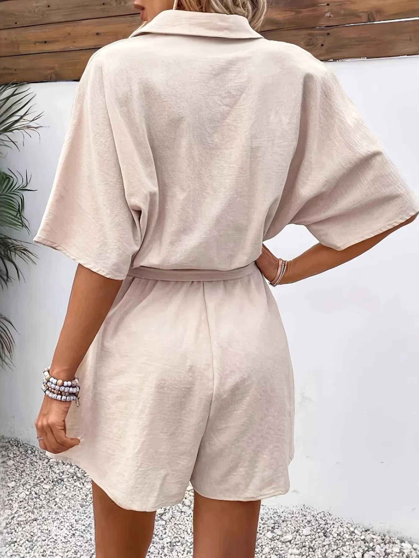 Button Front Tie Waist Romper