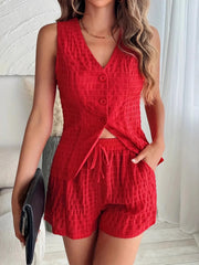 Button-Front Vest and Shorts Set