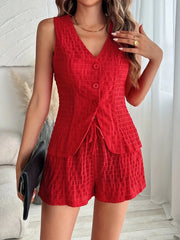 Button-Front Vest and Shorts Set Red / S