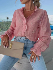 Button Up Flounce Sleeve Shirt