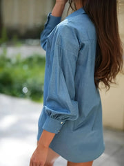 Button Up Lantern Sleeve Oversized Shirt