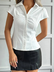 Button-Up Short Sleeve Shirt with Tie Back