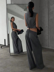 Button Up Sleeveless Top and Pants Set