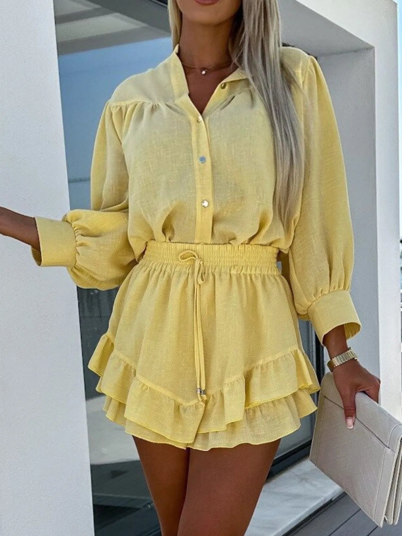 Button Up Top and Ruffled Skirt Set