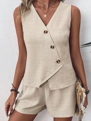 Button Up Vest and Shorts Set