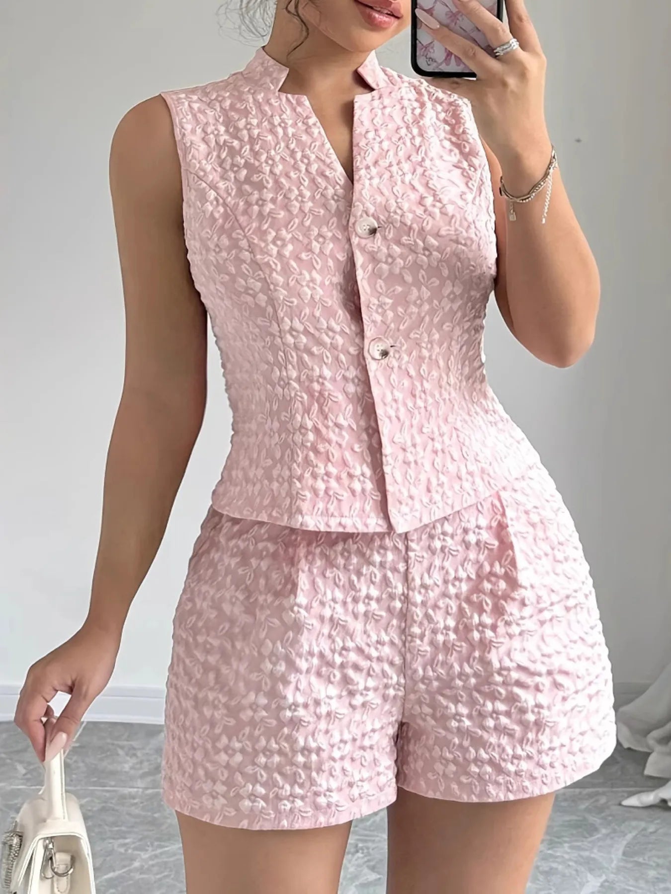 Button Up Vest and Shorts Set