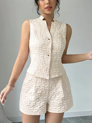 Button Up Vest and Shorts Set Apricot / S