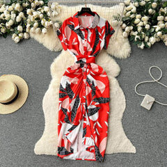 Buttoned Down Collared Floral Print Dress