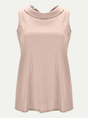 Full-size blush pink sleeveless top with a rounded collar and gently flared hem