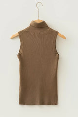 Flat lay back view of the mocha ribbed mock neck sweater vest