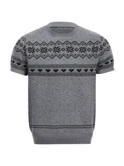 Men's short-sleeve knit top with Fair Isle and heart patterns.