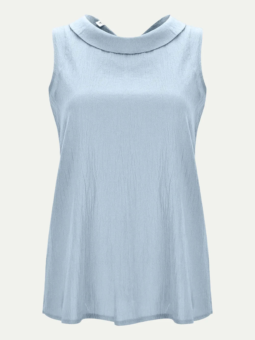 Light blue sleeveless top with a rounded neckline and gently flared hem