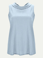 Light blue sleeveless top with a rounded neckline and gently flared hem
