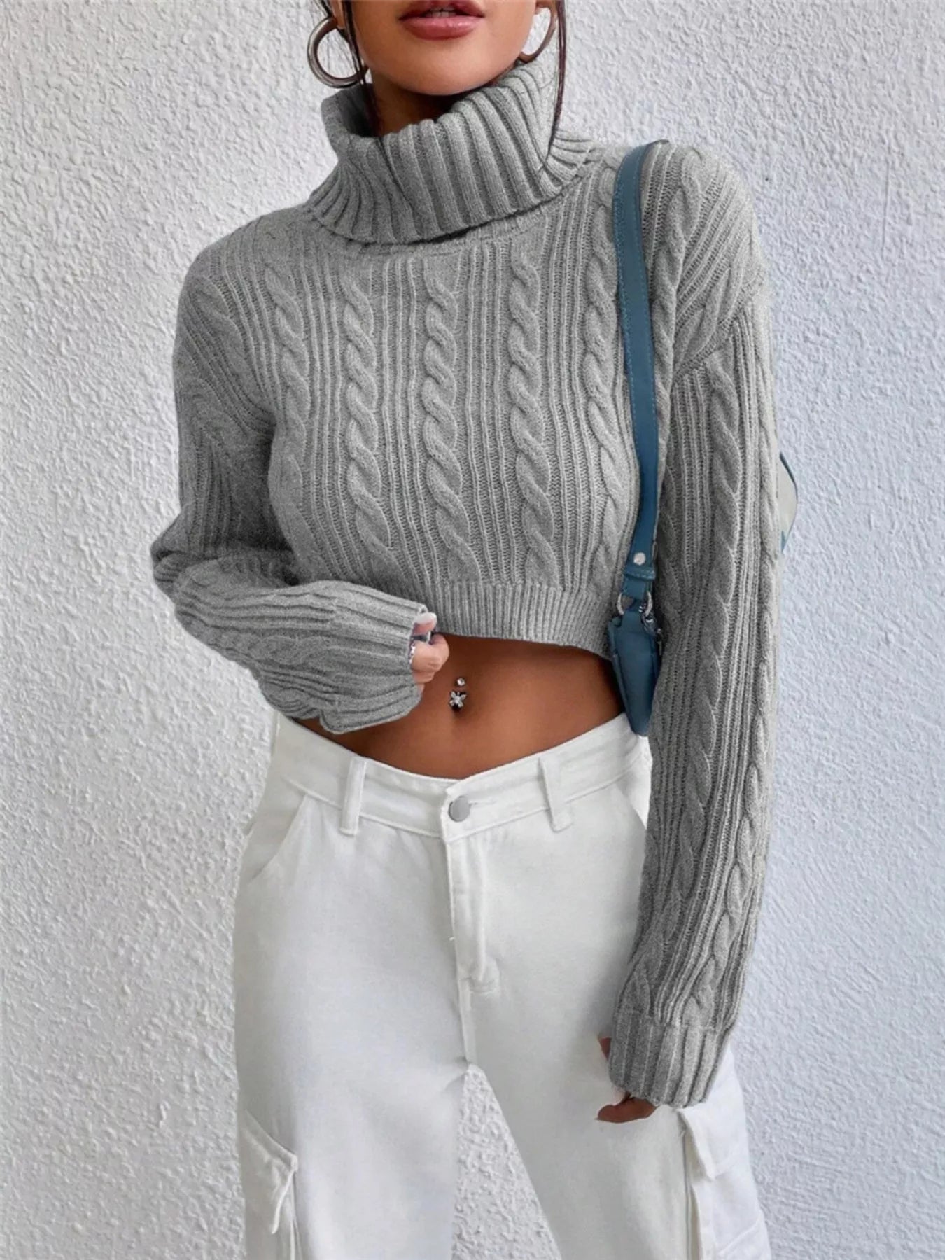 Cable-Knit Turtleneck Long Sleeve Sweater