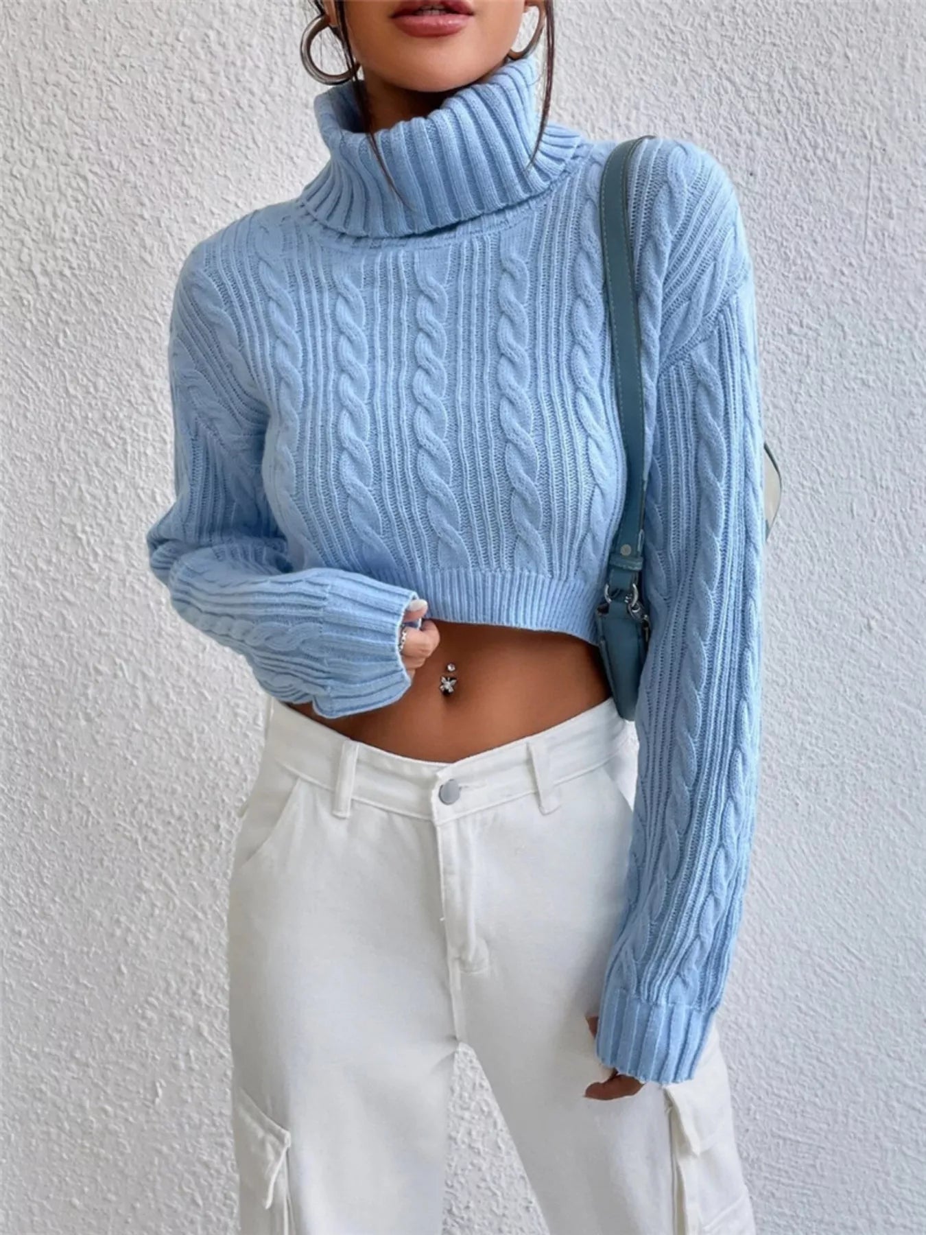 Cable-Knit Turtleneck Long Sleeve Sweater