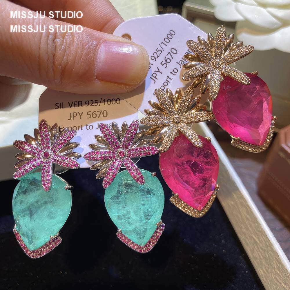 Candy Color Floral Stud Statement Crystal Earrings