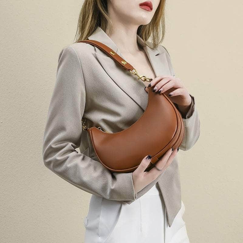 Casual Armpit Leather Zipper Bag