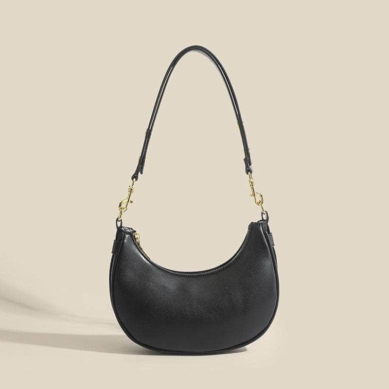 Casual Armpit Leather Zipper Bag Black