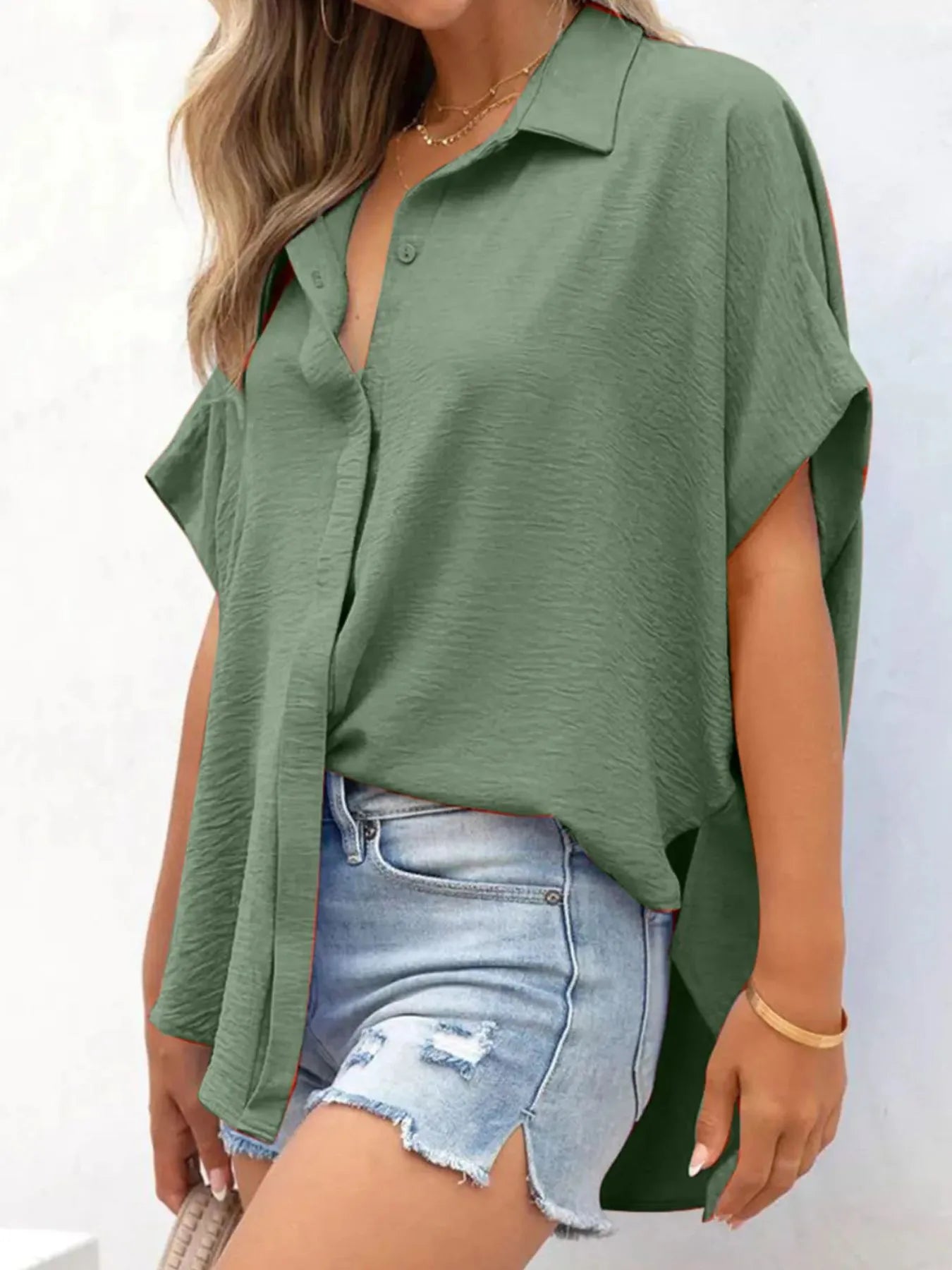 Casual Oversized Button Down Half Sleeve Shirt