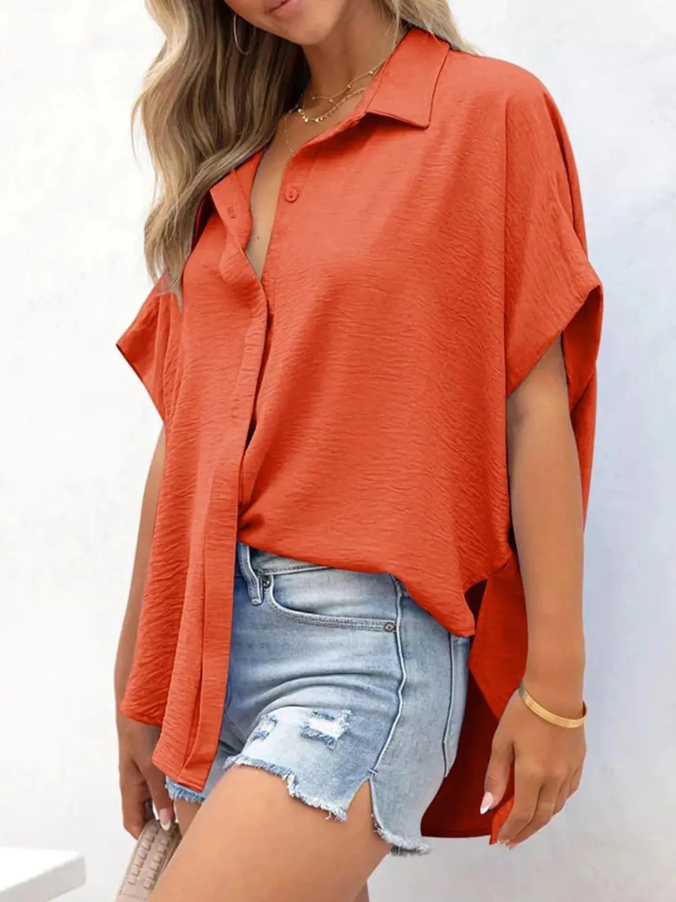 Casual Oversized Button Down Half Sleeve Shirt