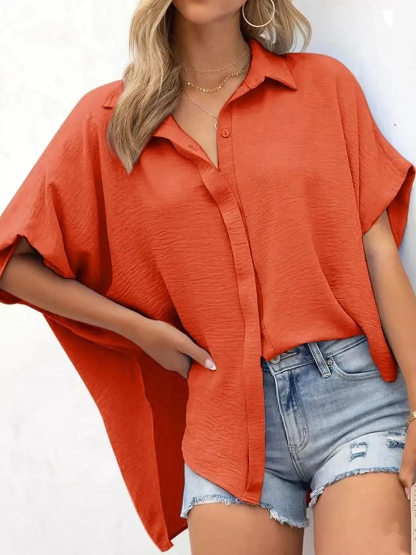 Casual Oversized Button Down Half Sleeve Shirt