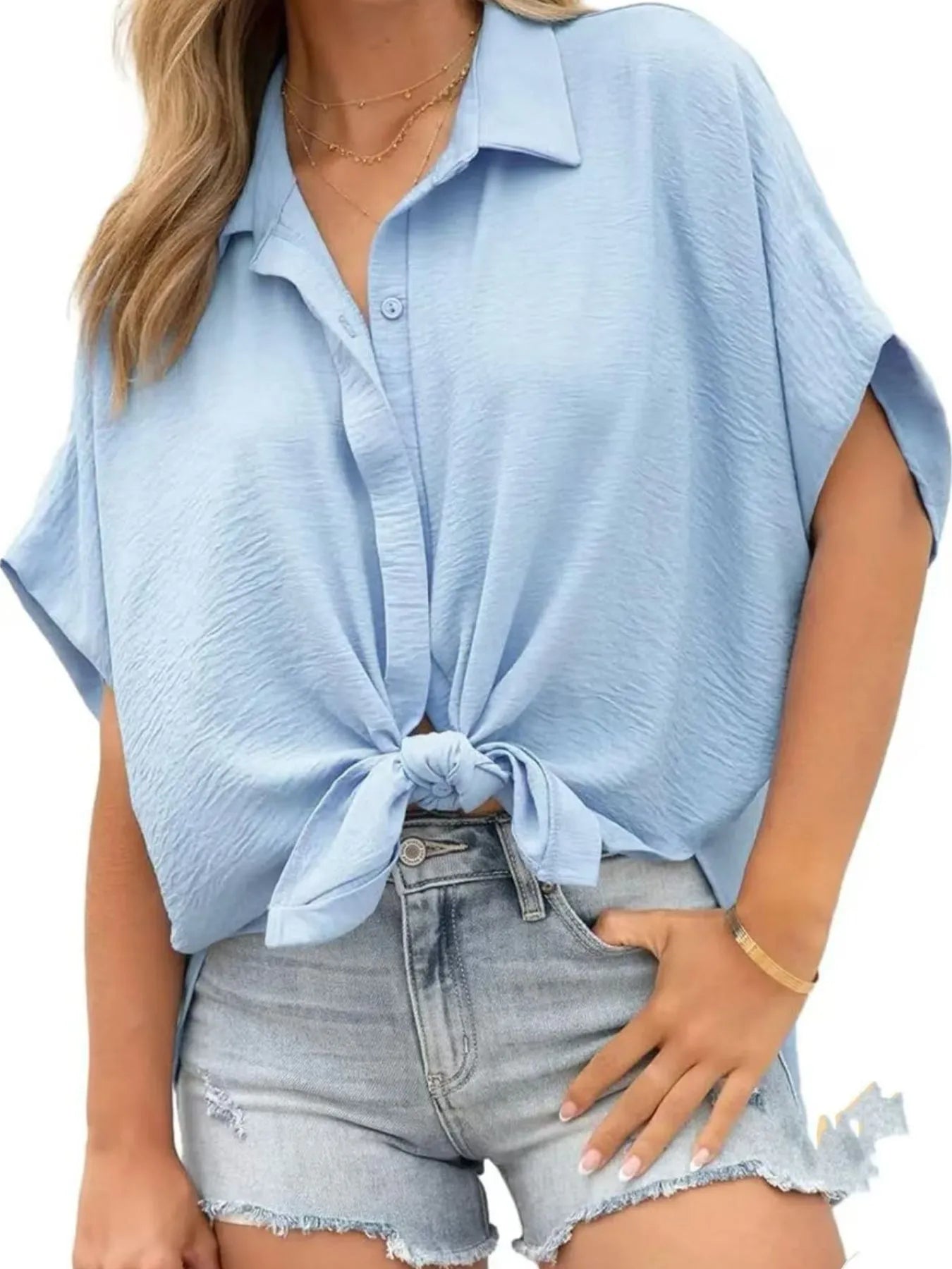 Casual Oversized Button Down Half Sleeve Shirt