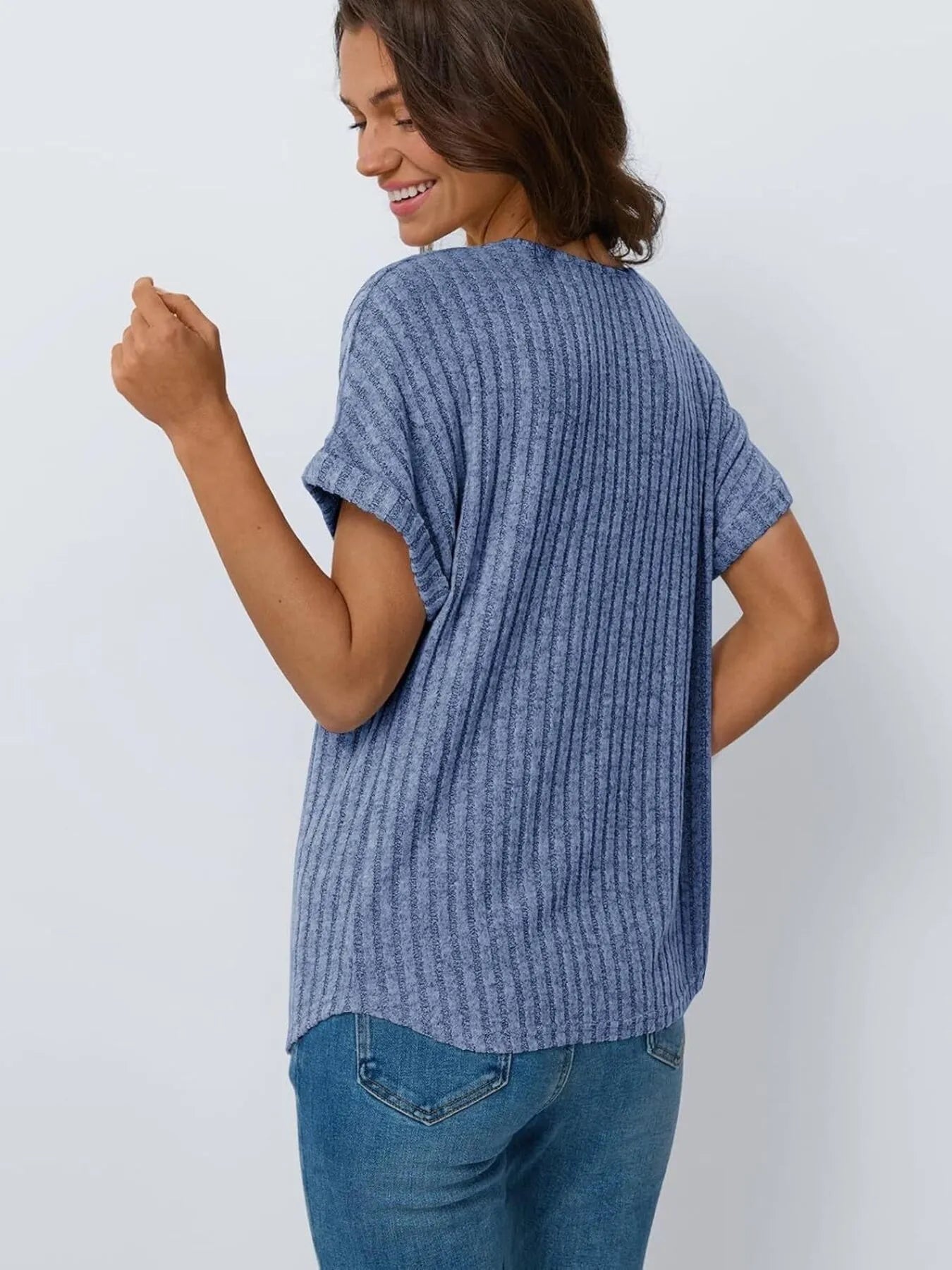 Casual Ribbed Knit Short Sleeve T-Shirt