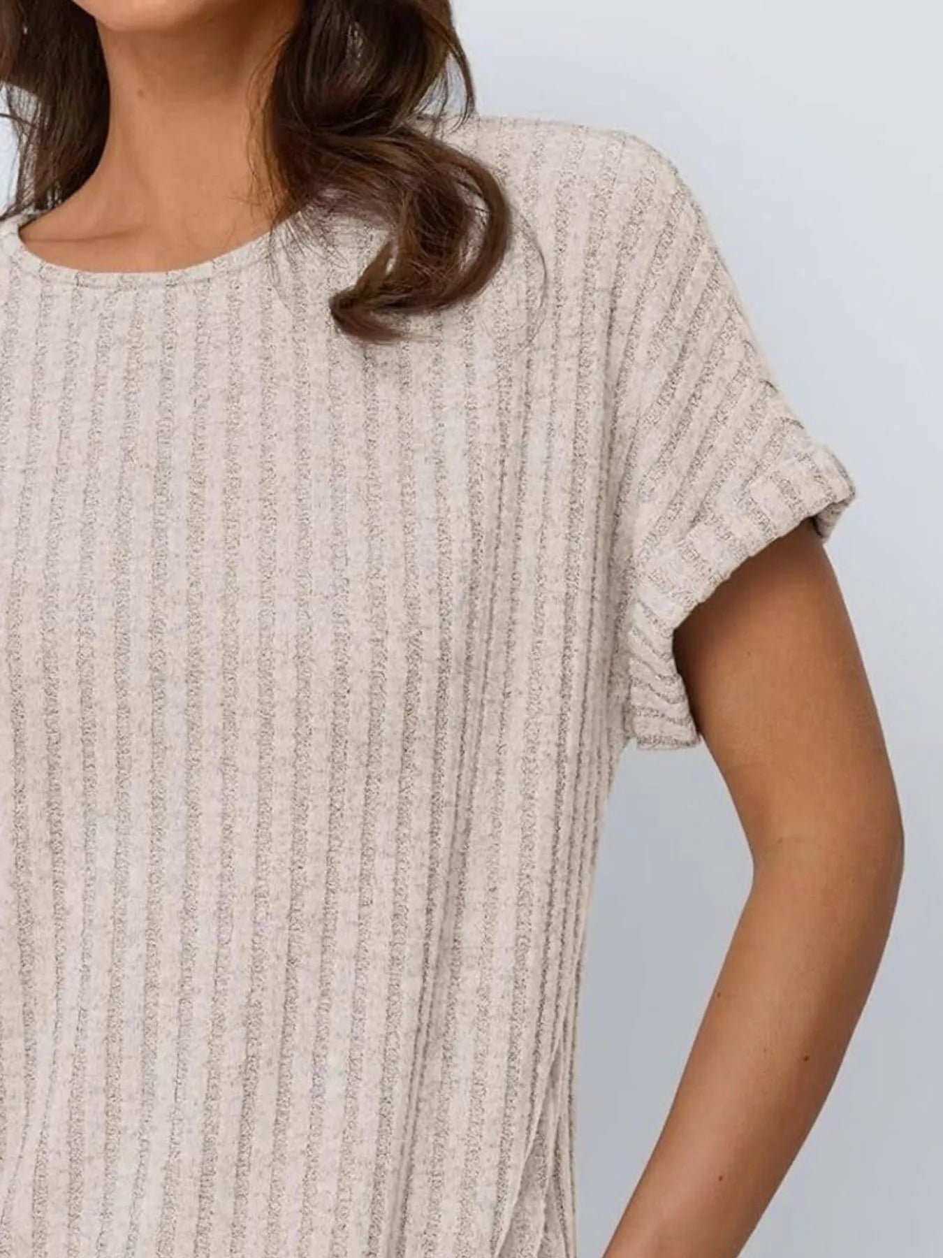 Casual Ribbed Knit Short Sleeve T-Shirt